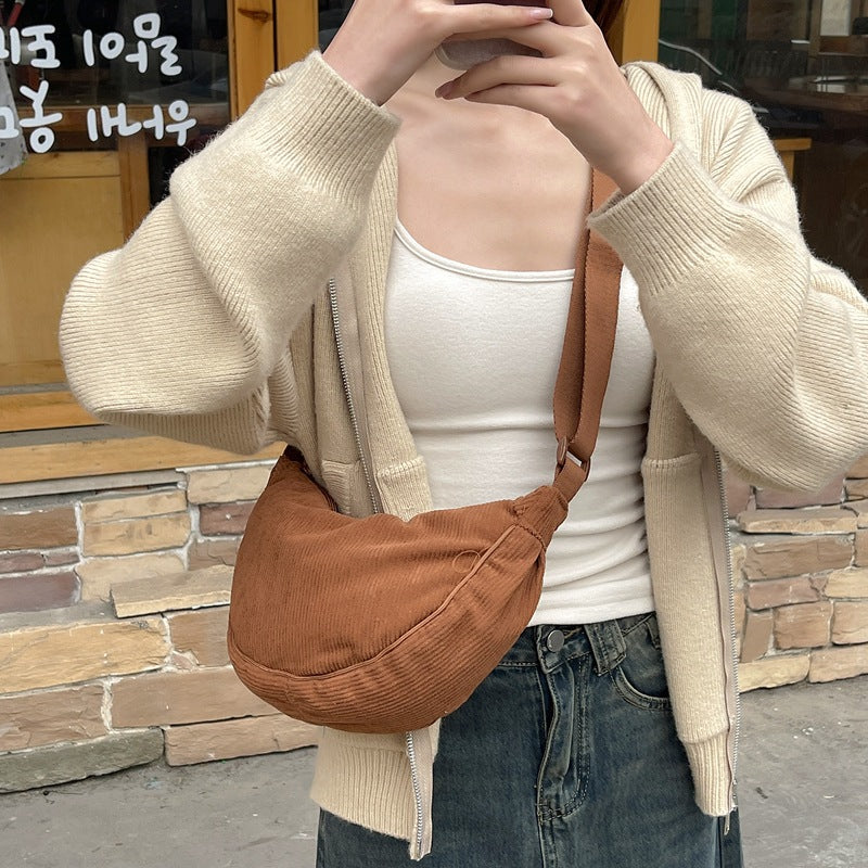 Crossbody Bag for Men and Women, Solid Color Corduroy Pouch Bag, Portable Nylon Small Shoulder Bag