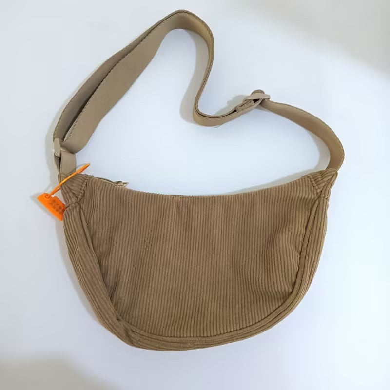 Crossbody Bag for Men and Women, Solid Color Corduroy Pouch Bag, Portable Nylon Small Shoulder Bag