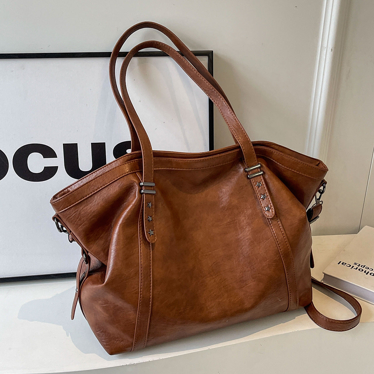 Single Shoulder Tote Bag, Large Capacity, Women's Soft Leather Vintage Commute Bag, Crossbody Bag for Women