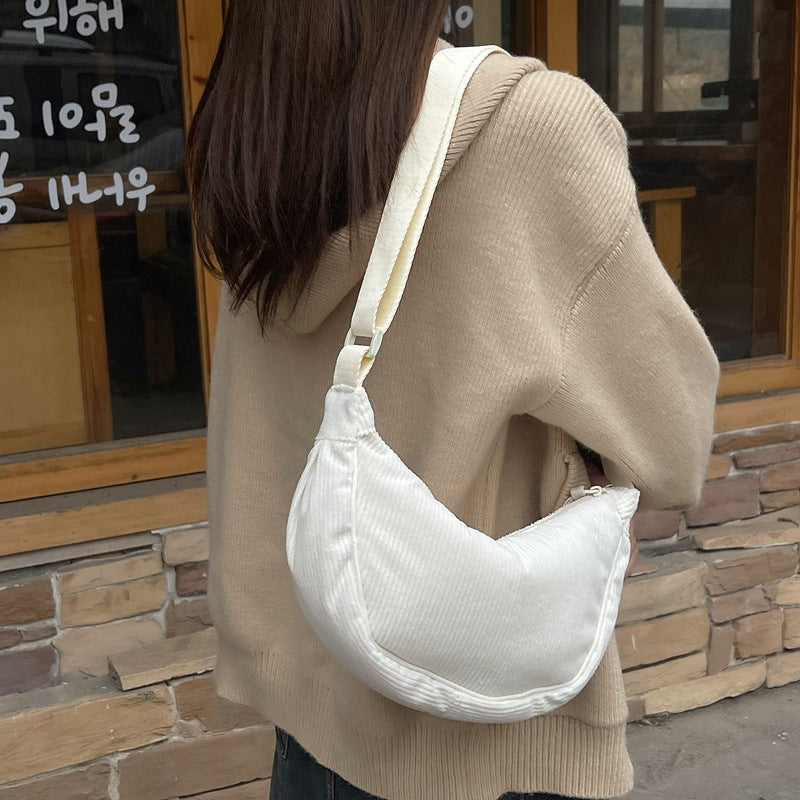 Crossbody Bag for Men and Women, Solid Color Corduroy Pouch Bag, Portable Nylon Small Shoulder Bag