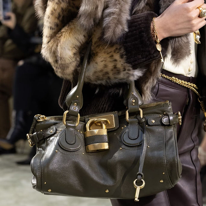 Vintage Distressed Padlock Bag Fashionable Handheld Crossbody Bag for Women