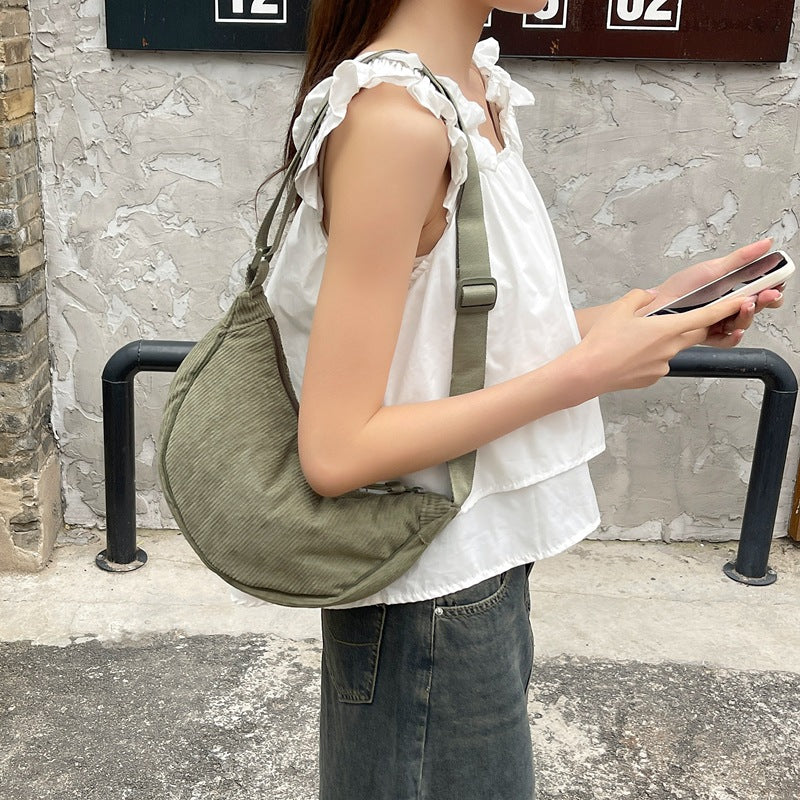 Crossbody Bag for Men and Women, Solid Color Corduroy Pouch Bag, Portable Nylon Small Shoulder Bag