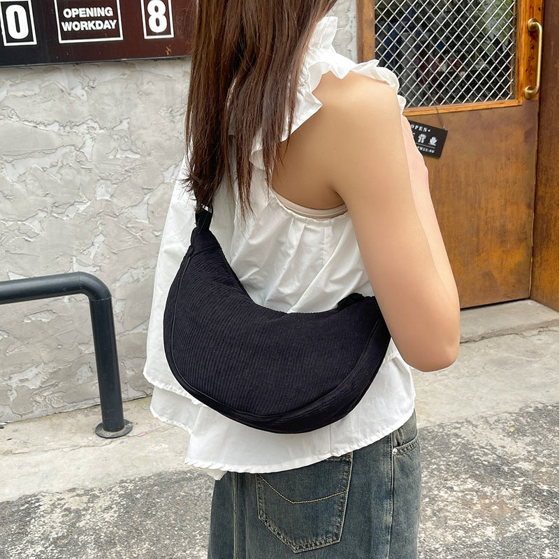 Crossbody Bag for Men and Women, Solid Color Corduroy Pouch Bag, Portable Nylon Small Shoulder Bag