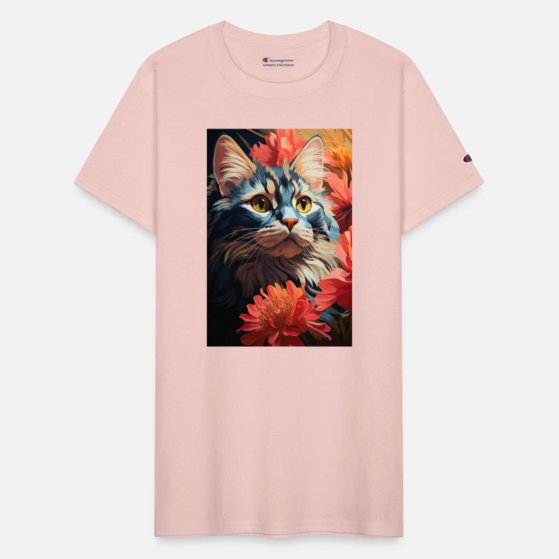 A Blue Cat Sitting In Flowers - Digital Painting