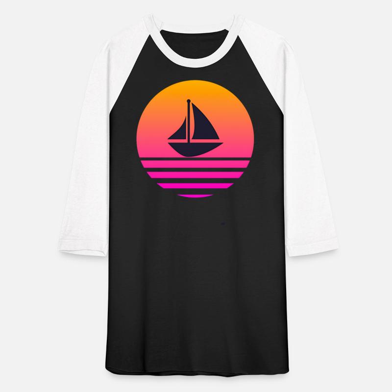 A boat with a retro sunset behind