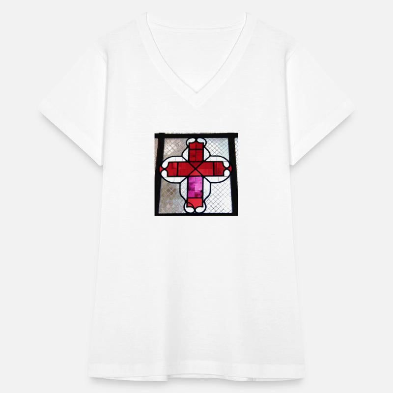 AI Generated Art- Stained Glass of Cross in Red