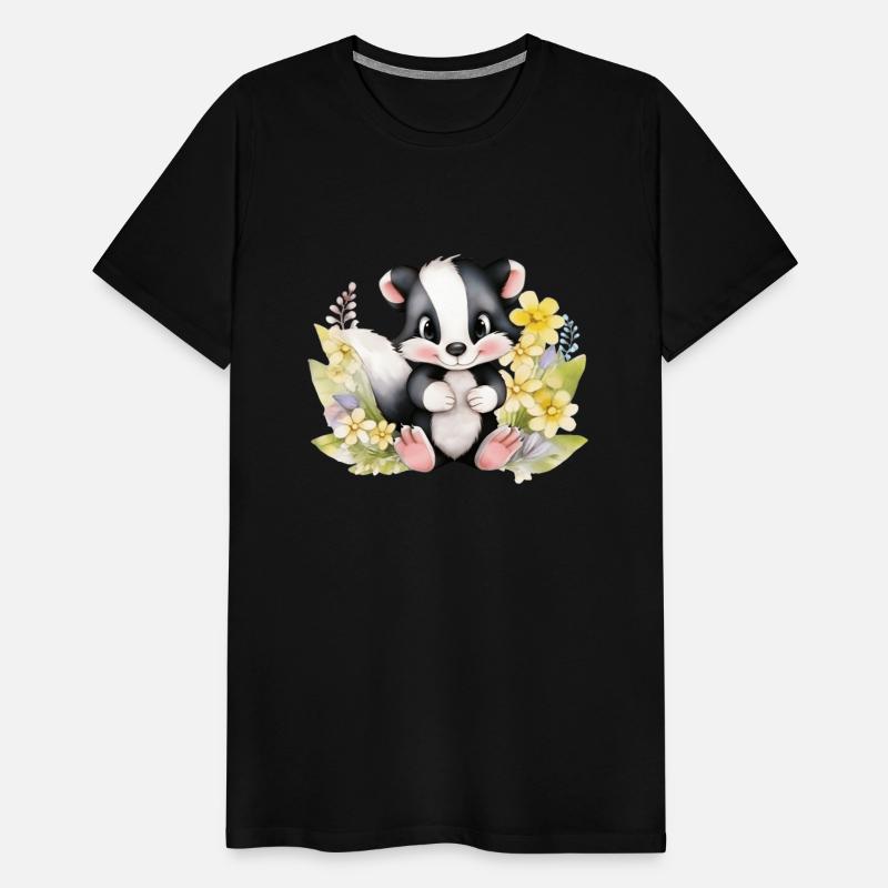 Baby Skunk Black and White Skunk Watercolor Floral