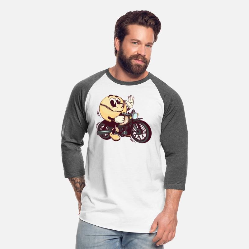 baseball cartoon riding a big motorcycle