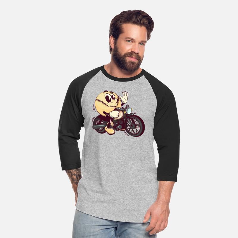 baseball cartoon riding a big motorcycle