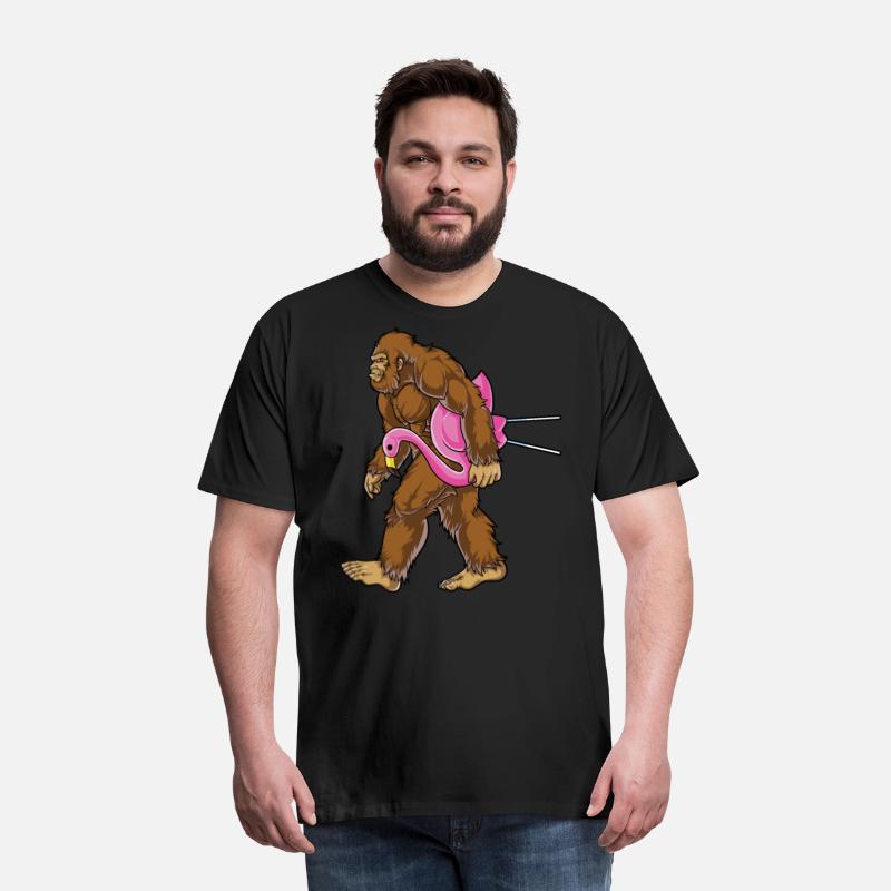 Bigfoot Carrying Lawn Flamingo T Shirt Funny