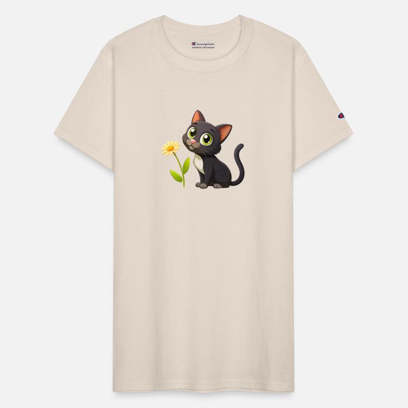 Black kitten and yellow flower