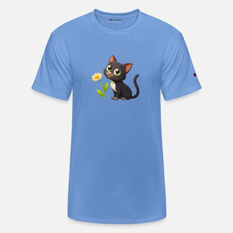 Black kitten and yellow flower