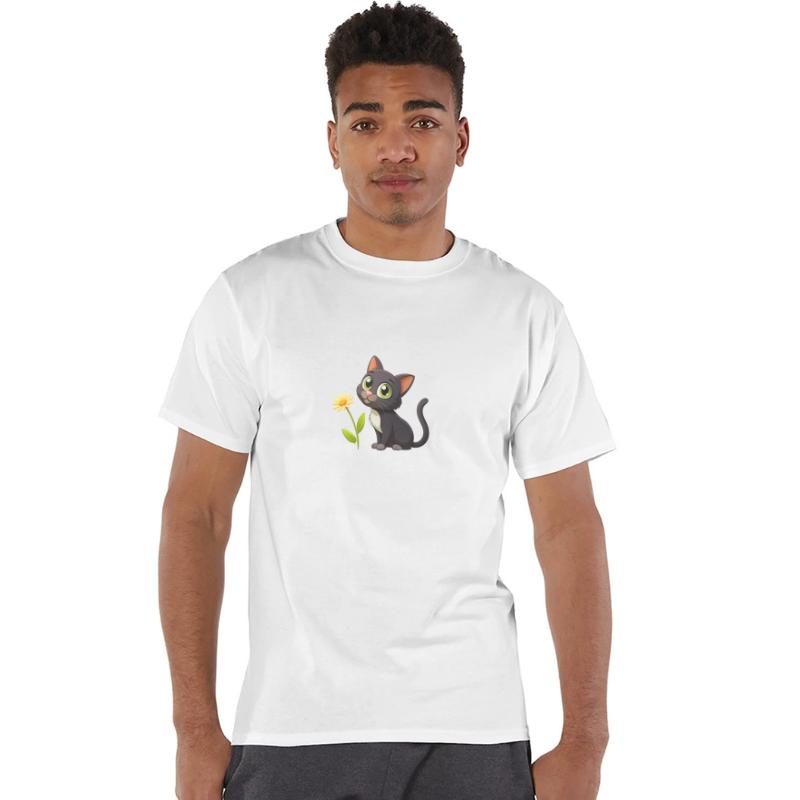 Black kitten and yellow flower