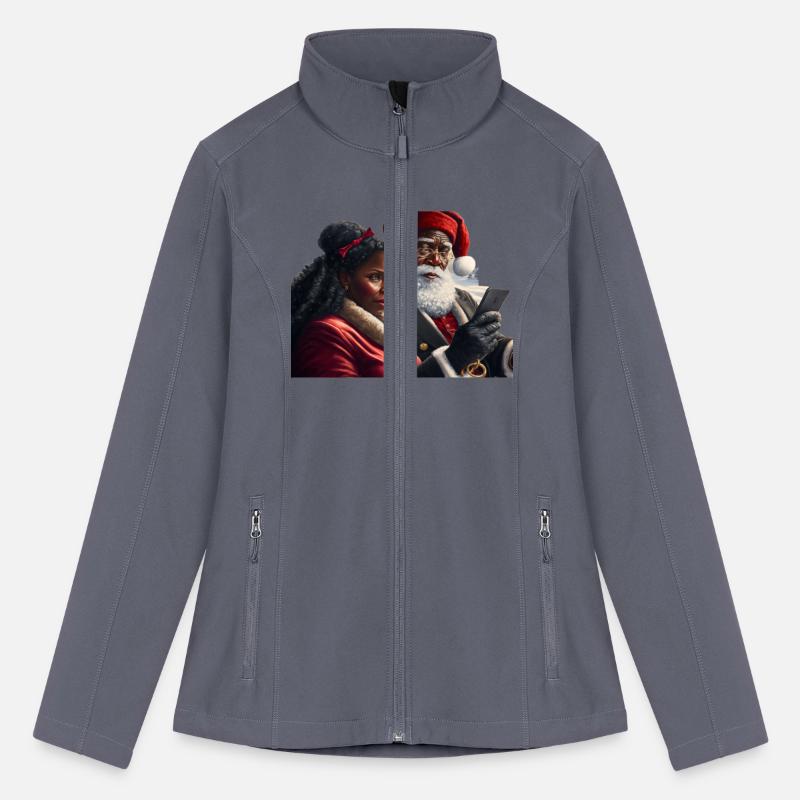 black santa claus and his wife on the phone