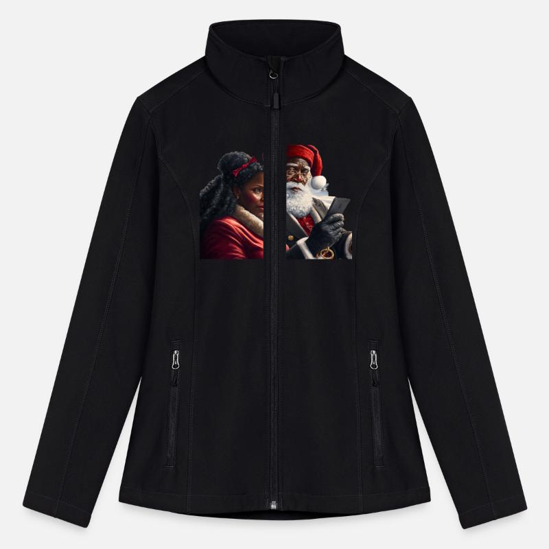 black santa claus and his wife on the phone