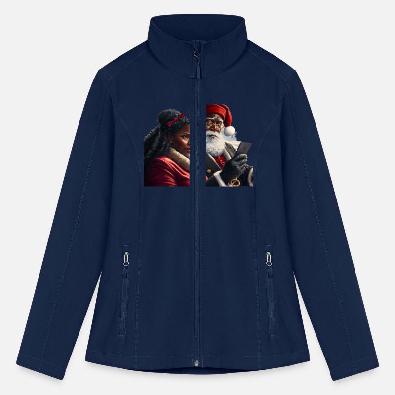 black santa claus and his wife on the phone