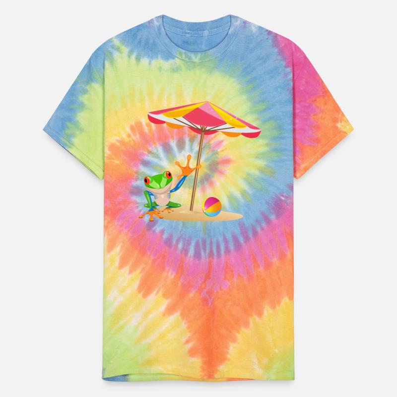 Colorful frog at the beach waving hand