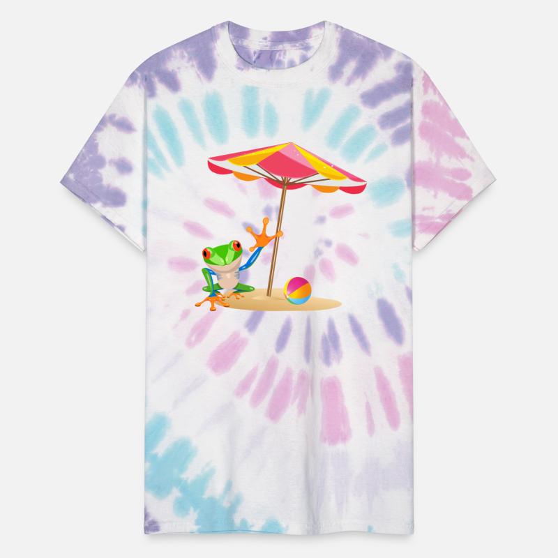 Colorful frog at the beach waving hand