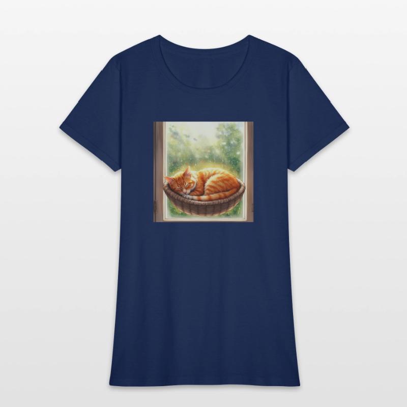 Cozy Cat Napping by Window Scene