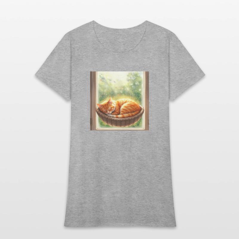 Cozy Cat Napping by Window Scene