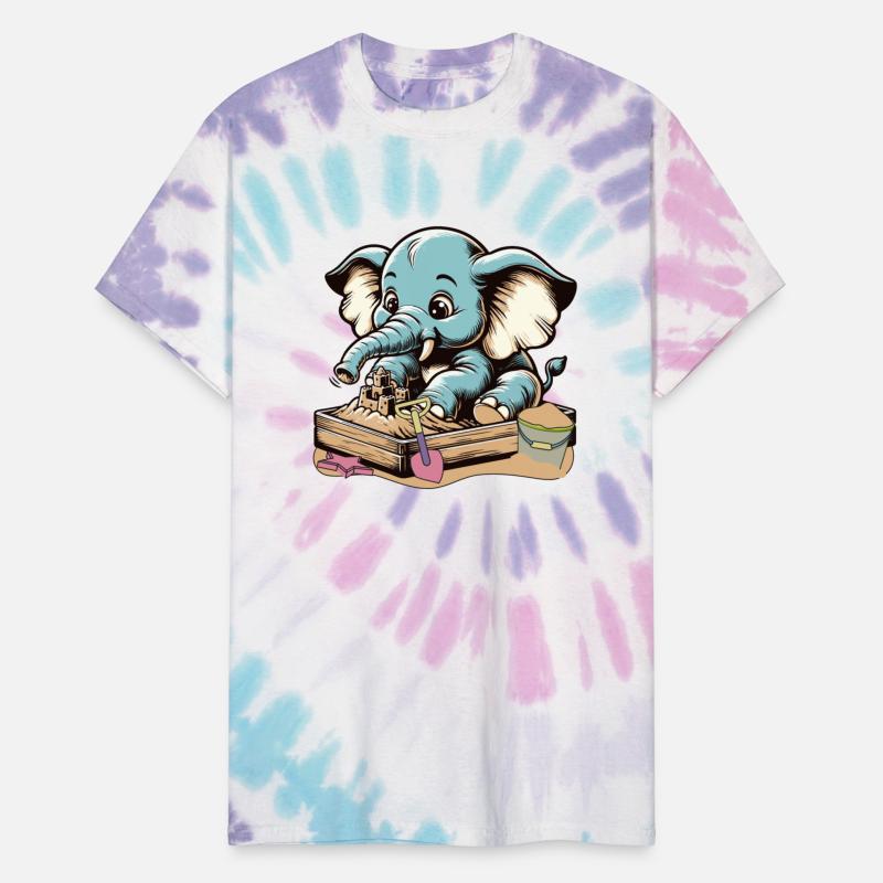 Cute blue cartoon elephant in sandbox