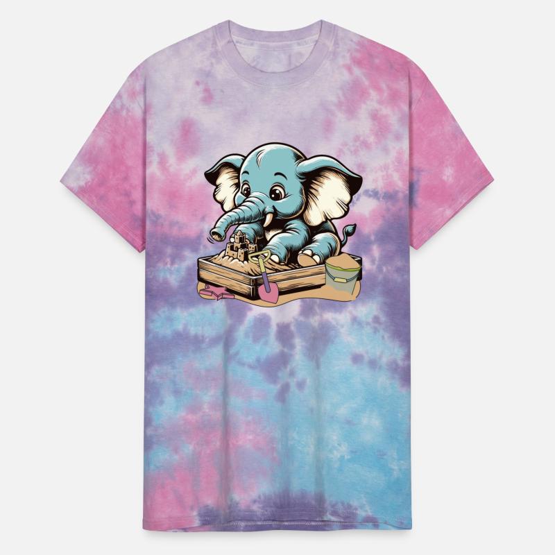 Cute blue cartoon elephant in sandbox