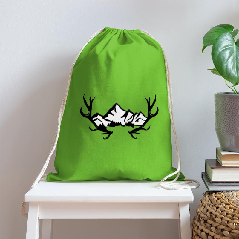 Deer antlers, snowy mountains and forest