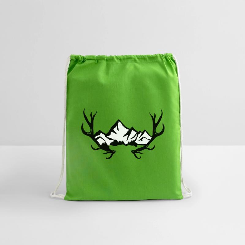 Deer antlers, snowy mountains and forest