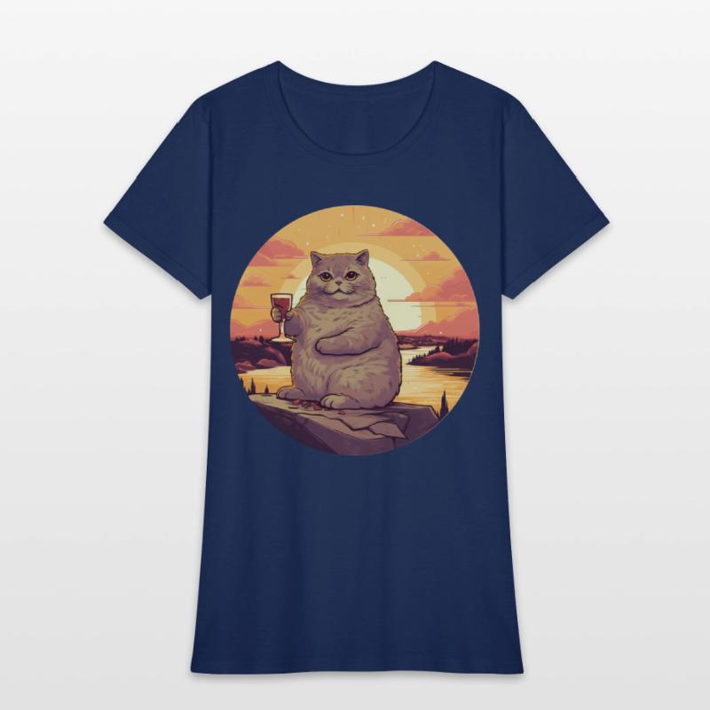 Fat Cat with Red Wine Glass, Humorous Animal