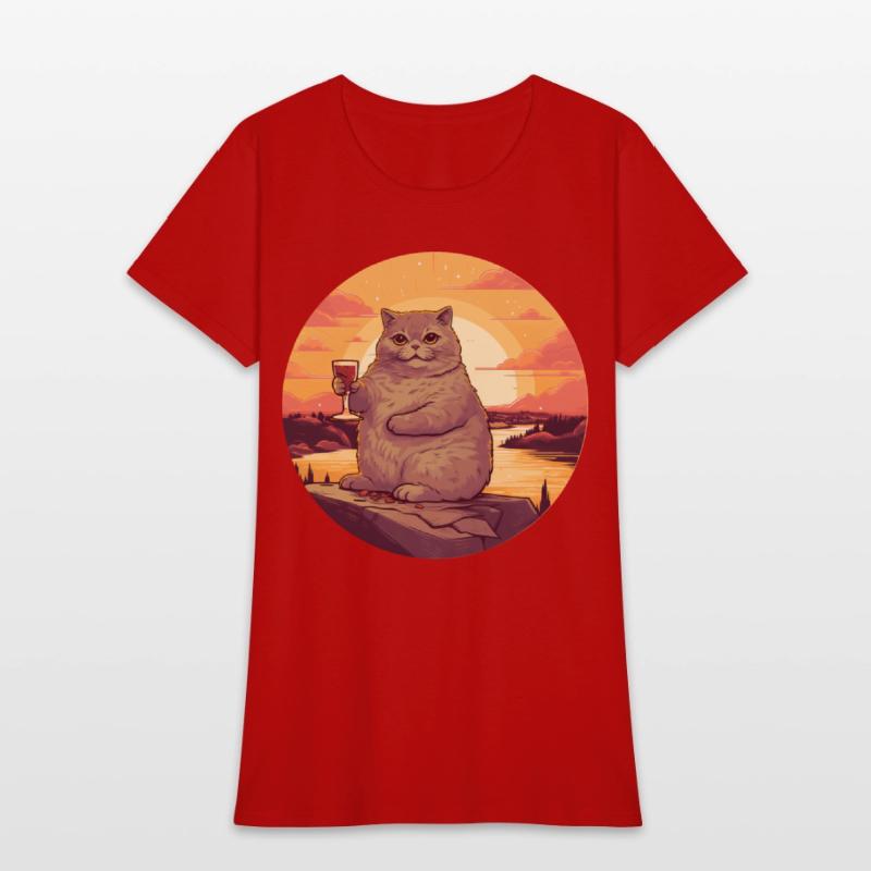 Fat Cat with Red Wine Glass, Humorous Animal