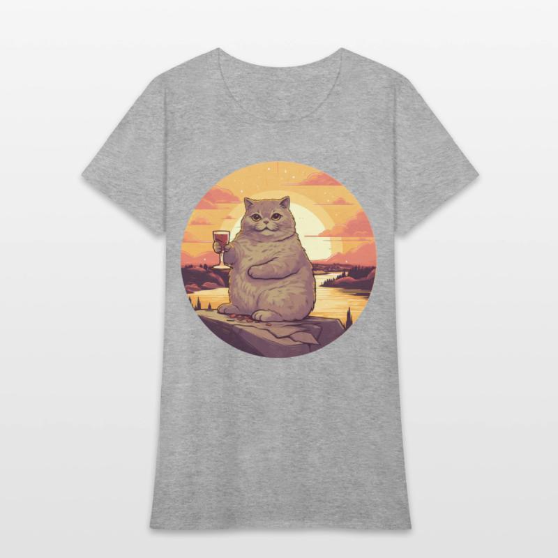 Fat Cat with Red Wine Glass, Humorous Animal