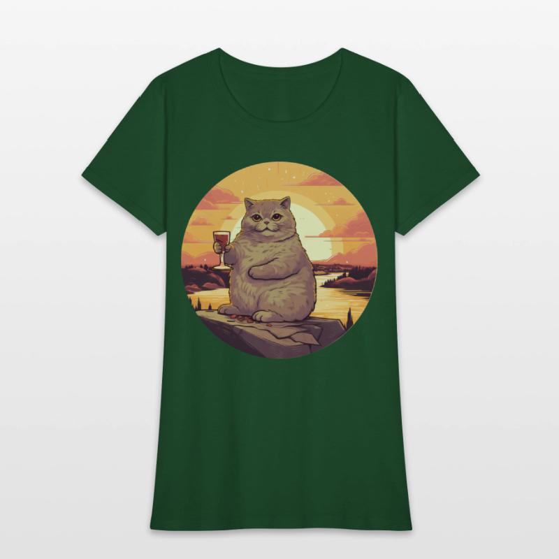 Fat Cat with Red Wine Glass, Humorous Animal