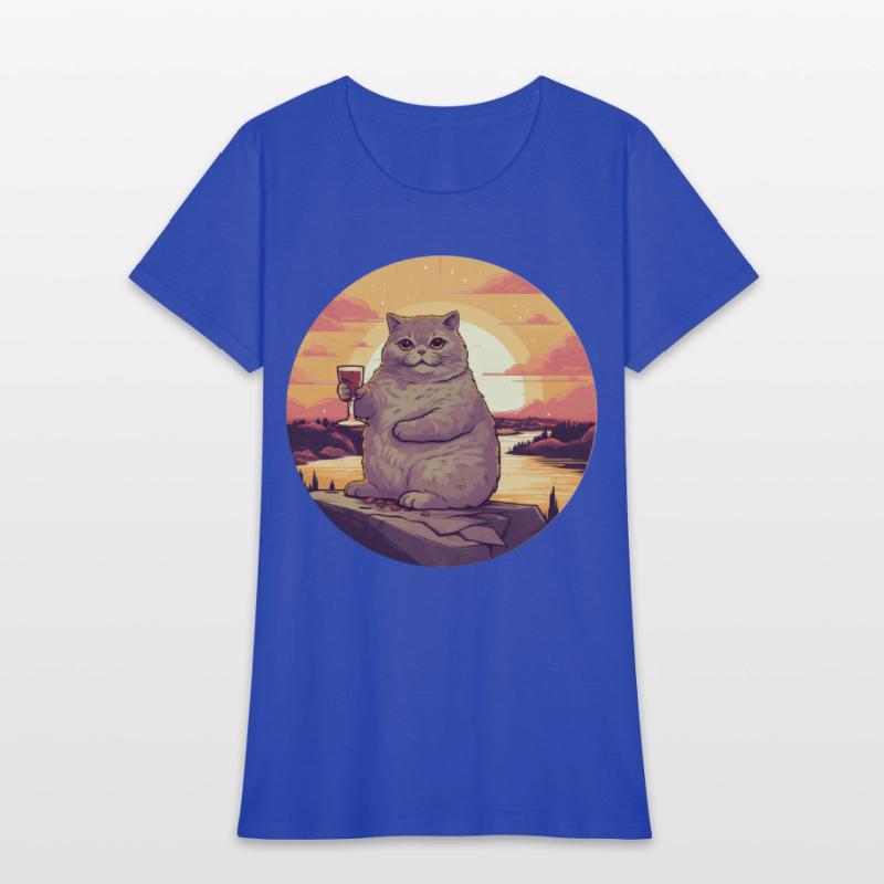 Fat Cat with Red Wine Glass, Humorous Animal