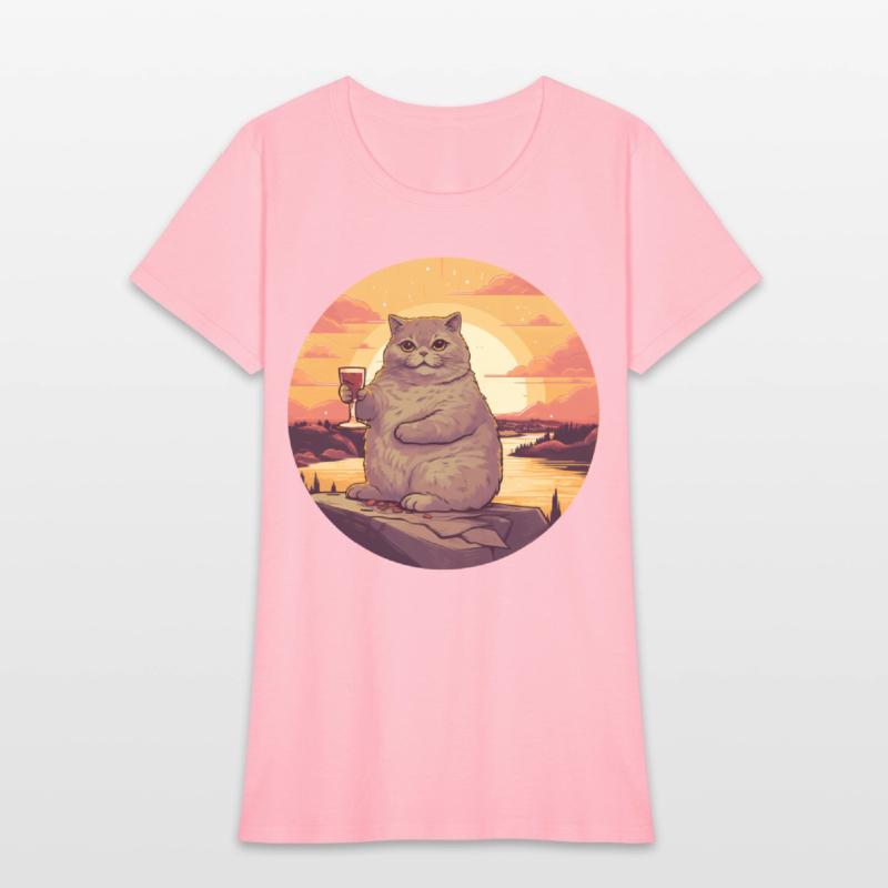 Fat Cat with Red Wine Glass, Humorous Animal