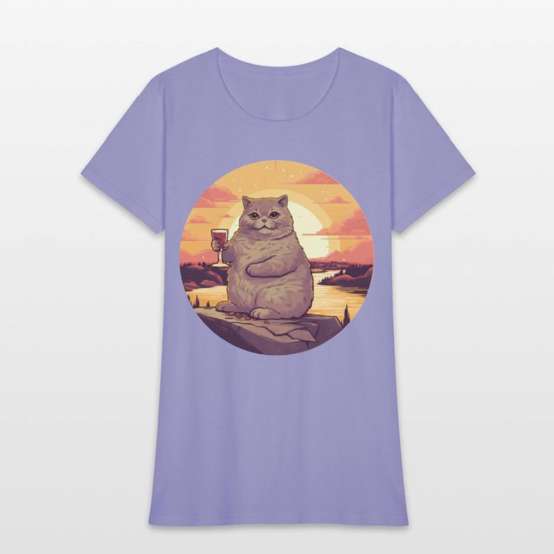 Fat Cat with Red Wine Glass, Humorous Animal