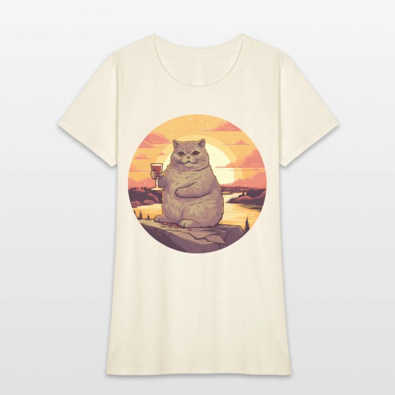 Fat Cat with Red Wine Glass, Humorous Animal