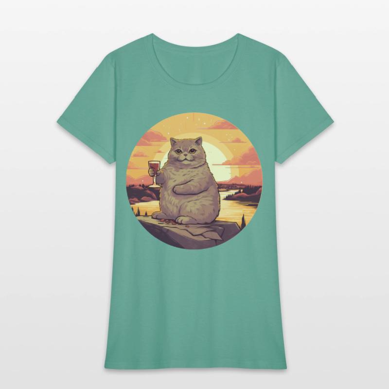 Fat Cat with Red Wine Glass, Humorous Animal