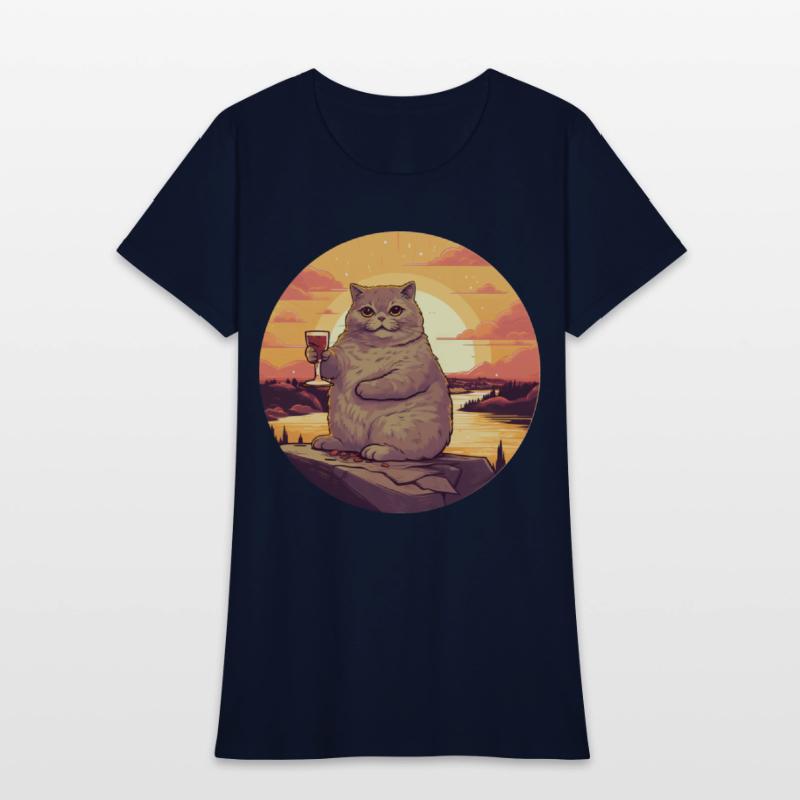 Fat Cat with Red Wine Glass, Humorous Animal