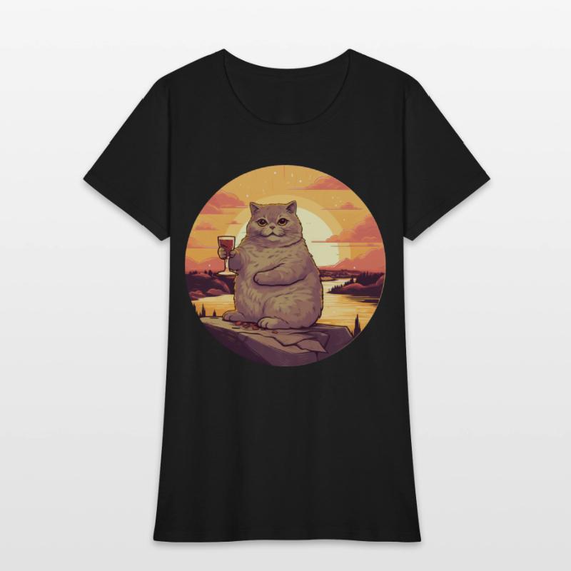 Fat Cat with Red Wine Glass, Humorous Animal