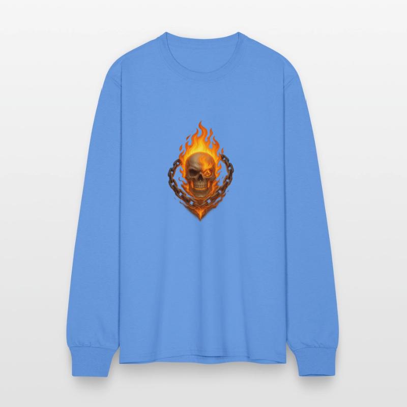 Flaming Skull with Burning Chain