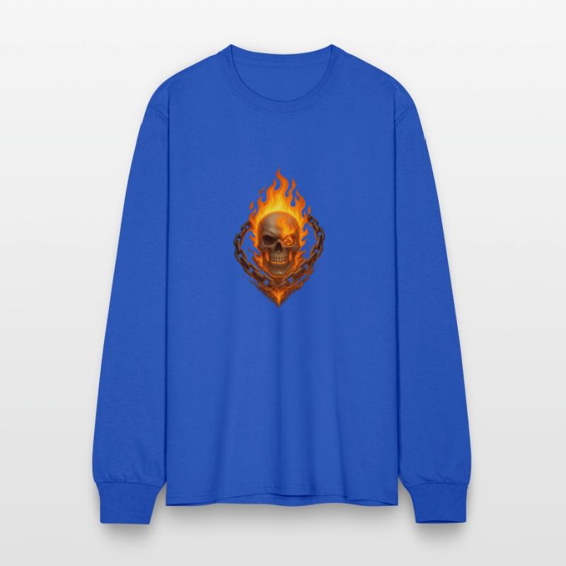 Flaming Skull with Burning Chain