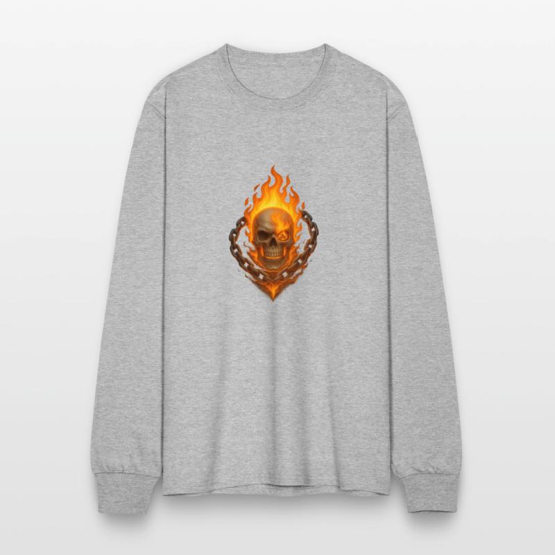 Flaming Skull with Burning Chain