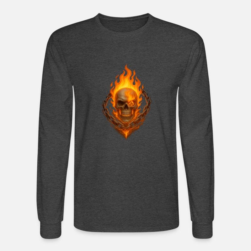 Flaming Skull with Burning Chain