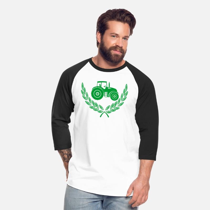 Green logo tractor in laurel wreath
