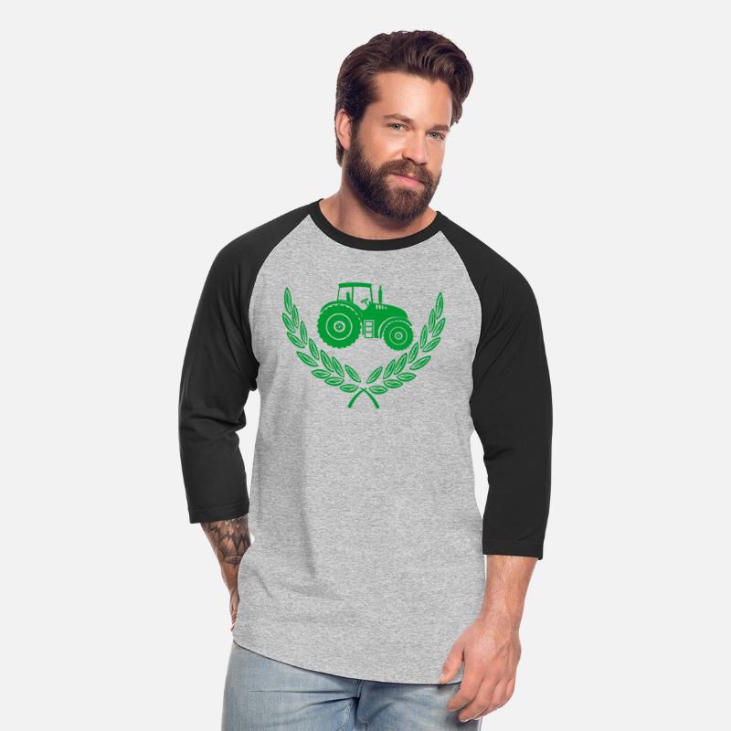 Green logo tractor in laurel wreath