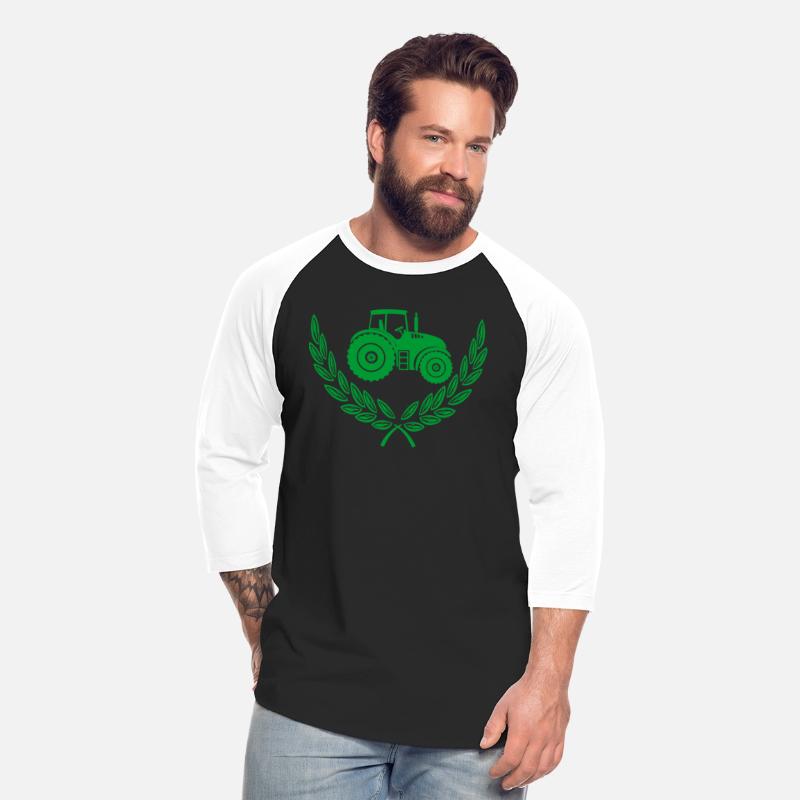 Green logo tractor in laurel wreath